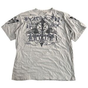 Y2K BLAC LABEL mens cream black heaven & hell headbangers graphic tee, 2XL.